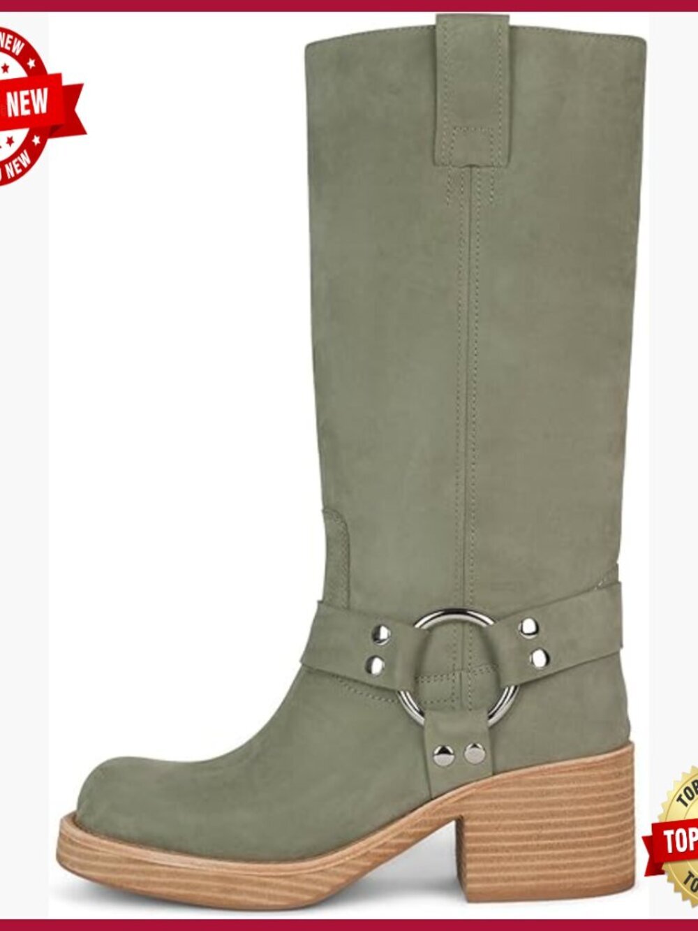 Studded Block Heel Knee High Pull On Riding Boots